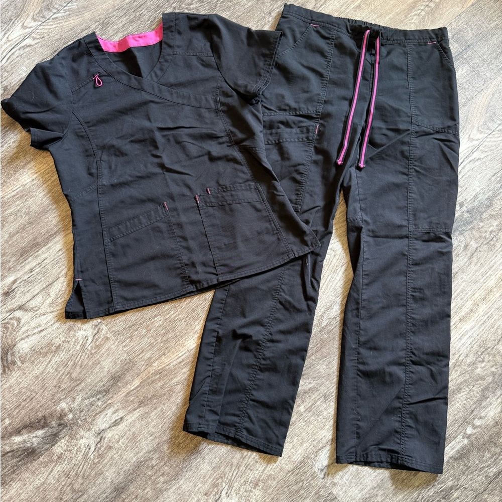 Scrubstar Black scrub set with Pink Accents